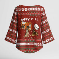 Merry Christmas Siberian Husky Dog Happy Pills Kimono Sleeve Blouse Husky Dogs in Pill Bottle and Red Snowflake - Wonder Print Shop