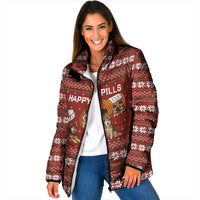 Merry Christmas Siberian Husky Dog Happy Pills Padded Jacket Husky Dogs in Pill Bottle and Red Snowflake - Wonder Print Shop