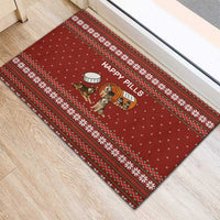 Merry Christmas Siberian Husky Dog Happy Pills Rubber Doormat Husky Dogs in Pill Bottle and Red Snowflake - Wonder Print Shop