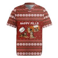 Merry Christmas Siberian Husky Dog Happy Pills Rugby Jersey Husky Dogs in Pill Bottle and Red Snowflake - Wonder Print Shop
