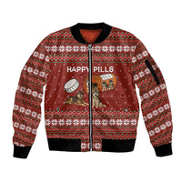 Merry Christmas Siberian Husky Dog Happy Pills Sleeve Zip Bomber Jacket Husky Dogs in Pill Bottle and Red Snowflake - Wonder Print Shop