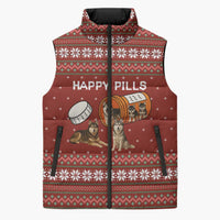 Merry Christmas Siberian Husky Dog Happy Pills Sleeveless Puffer Jacket Husky Dogs in Pill Bottle and Red Snowflake - Wonder Print Shop