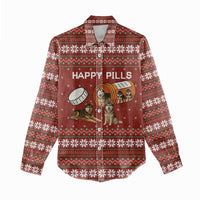 Merry Christmas Siberian Husky Dog Happy Pills Women Casual Shirt Husky Dogs in Pill Bottle and Red Snowflake - Wonder Print Shop