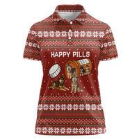 Merry Christmas Siberian Husky Dog Happy Pills Women Polo Shirt Husky Dogs in Pill Bottle and Red Snowflake - Wonder Print Shop