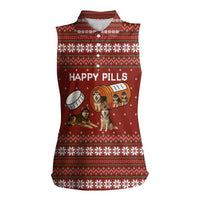 Merry Christmas Siberian Husky Dog Happy Pills Women Sleeveless Polo Shirt Husky Dogs in Pill Bottle and Red Snowflake - Wonder Print Shop