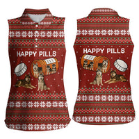 Merry Christmas Siberian Husky Dog Happy Pills Women Sleeveless Polo Shirt Husky Dogs in Pill Bottle and Red Snowflake - Wonder Print Shop