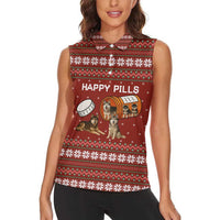 Merry Christmas Siberian Husky Dog Happy Pills Women Sleeveless Polo Shirt Husky Dogs in Pill Bottle and Red Snowflake - Wonder Print Shop