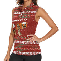 Merry Christmas Siberian Husky Dog Happy Pills Women Sleeveless Polo Shirt Husky Dogs in Pill Bottle and Red Snowflake - Wonder Print Shop