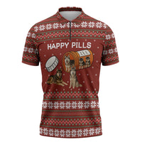 Merry Christmas Siberian Husky Dog Happy Pills Zipper Polo Shirt Husky Dogs in Pill Bottle and Red Snowflake - Wonder Print Shop
