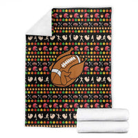 Merry Christmas Turkey Football Blanket Fall Leaves Pattern for Game Day Fans - Wonder Print Shop