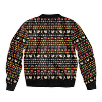 Merry Christmas Turkey Football Bomber Jacket Fall Leaves Pattern for Game Day Fans - Wonder Print Shop