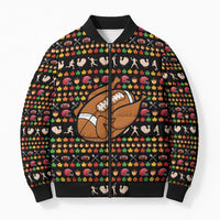 Merry Christmas Turkey Football Bomber Puffer Jacket Fall Leaves Pattern for Game Day Fans - Wonder Print Shop