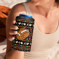 Merry Christmas Turkey Football 4 in 1 Can Cooler Tumbler Fall Leaves Pattern for Game Day Fans - Wonder Print Shop