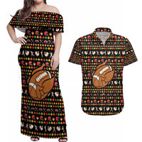 Merry Christmas Turkey Football Couples Matching Off Shoulder Maxi Dress and Hawaiian Shirt Fall Leaves Pattern for Game Day Fans - Wonder Print Shop