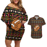 Merry Christmas Turkey Football Couples Matching Off Shoulder Short Dress and Hawaiian Shirt Fall Leaves Pattern for Game Day Fans - Wonder Print Shop