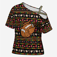 Merry Christmas Turkey Football Cross Shoulder Shirt Fall Leaves Pattern for Game Day Fans - Wonder Print Shop