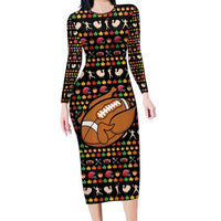 Merry Christmas Turkey Football Family Matching Long Sleeve Bodycon Dress and Hawaiian Shirt Fall Leaves Pattern for Game Day Fans - Wonder Print Shop