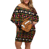 Merry Christmas Turkey Football Family Matching Off Shoulder Short Dress and Hawaiian Shirt Fall Leaves Pattern for Game Day Fans - Wonder Print Shop