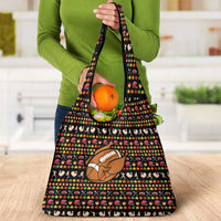 Merry Christmas Turkey Football Grocery Bag Fall Leaves Pattern for Game Day Fans - Wonder Print Shop