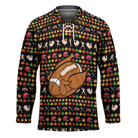Merry Christmas Turkey Football Hockey Jersey Fall Leaves Pattern for Game Day Fans - Wonder Print Shop