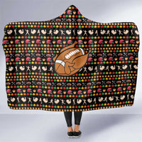 Merry Christmas Turkey Football Hooded Blanket Fall Leaves Pattern for Game Day Fans - Wonder Print Shop