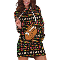 Merry Christmas Turkey Football Hoodie Dress Fall Leaves Pattern for Game Day Fans - Wonder Print Shop