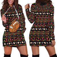 Merry Christmas Turkey Football Hoodie Dress Fall Leaves Pattern for Game Day Fans - Wonder Print Shop