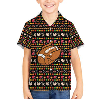 Merry Christmas Turkey Football Kid Hawaiian Shirt Fall Leaves Pattern for Game Day Fans - Wonder Print Shop