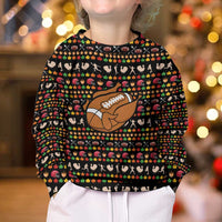 Merry Christmas Turkey Football Kid Ugly Christmas Sweater Fall Leaves Pattern for Game Day Fans - Wonder Print Shop