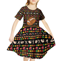 Merry Christmas Turkey Football Kid Short Sleeve Dress Fall Leaves Pattern for Game Day Fans - Wonder Print Shop