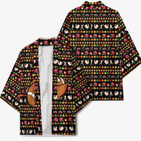 Merry Christmas Turkey Football Kimono Fall Leaves Pattern for Game Day Fans - Wonder Print Shop