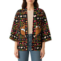 Merry Christmas Turkey Football Kimono Fall Leaves Pattern for Game Day Fans - Wonder Print Shop