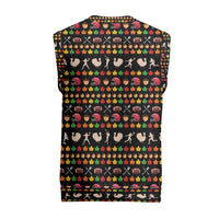 Merry Christmas Turkey Football Christmas Knitted V-Neck Vest Fall Leaves Pattern for Game Day Fans - Wonder Print Shop