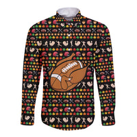Merry Christmas Turkey Football Long Sleeve Button Shirt Fall Leaves Pattern for Game Day Fans - Wonder Print Shop
