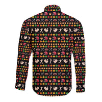 Merry Christmas Turkey Football Long Sleeve Button Shirt Fall Leaves Pattern for Game Day Fans - Wonder Print Shop