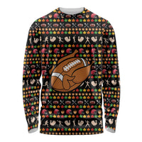 Merry Christmas Turkey Football Long Sleeve Shirt Fall Leaves Pattern for Game Day Fans - Wonder Print Shop