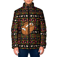 Merry Christmas Turkey Football Padded Jacket Fall Leaves Pattern for Game Day Fans - Wonder Print Shop