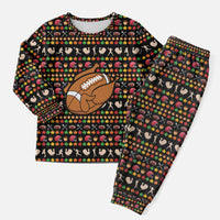 Merry Christmas Turkey Football Christmas Pajama Set Fall Leaves Pattern for Game Day Fans - Wonder Print Shop