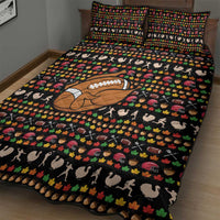 Merry Christmas Turkey Football Quilt Bed Set Fall Leaves Pattern for Game Day Fans - Wonder Print Shop