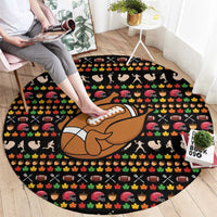 Merry Christmas Turkey Football Round Carpet Fall Leaves Pattern for Game Day Fans - Wonder Print Shop