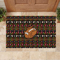 Merry Christmas Turkey Football Rubber Doormat Fall Leaves Pattern for Game Day Fans - Wonder Print Shop