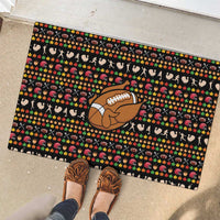 Merry Christmas Turkey Football Rubber Doormat Fall Leaves Pattern for Game Day Fans - Wonder Print Shop
