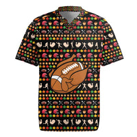 Merry Christmas Turkey Football Rugby Jersey Fall Leaves Pattern for Game Day Fans - Wonder Print Shop