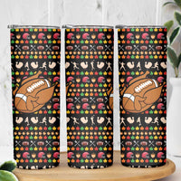 Merry Christmas Turkey Football Skinny Tumbler Fall Leaves Pattern for Game Day Fans - Wonder Print Shop