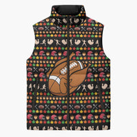 Merry Christmas Turkey Football Sleeveless Puffer Jacket Fall Leaves Pattern for Game Day Fans - Wonder Print Shop