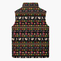 Merry Christmas Turkey Football Sleeveless Puffer Jacket Fall Leaves Pattern for Game Day Fans - Wonder Print Shop
