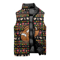 Merry Christmas Turkey Football Sleeveless Puffer Jacket Fall Leaves Pattern for Game Day Fans - Wonder Print Shop