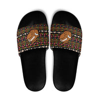 Merry Christmas Turkey Football Slide Sandals Fall Leaves Pattern for Game Day Fans - Wonder Print Shop