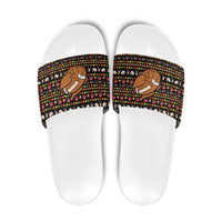 Merry Christmas Turkey Football Slide Sandals Fall Leaves Pattern for Game Day Fans - Wonder Print Shop