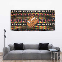 Merry Christmas Turkey Football Tapestry Fall Leaves Pattern for Game Day Fans - Wonder Print Shop